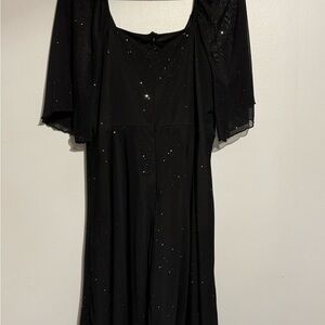 Black glitter short sleeve, V neck, party dress, knee length, size 14 or 1X